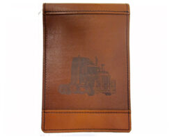 Full leather truck logbook cover Kenworth 909 (New Zealand size) with pen pocket and elastic strap — Underhide Leather Australia