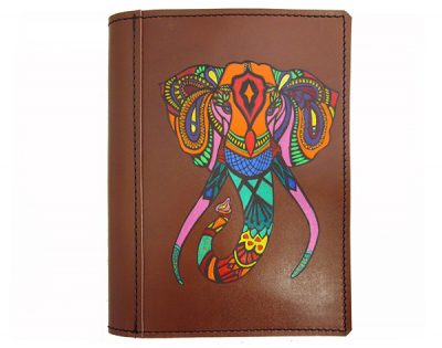 Leather Diary Cover Painted Elephant A5