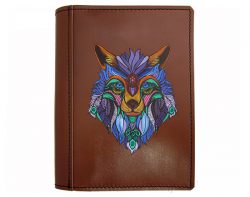 Leather Diary Cover Painted Wolf A5